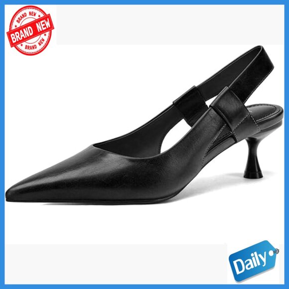 HAOTAGS Backless Heels Women,Dress Casual Pointy Toe Party  Pointed Toe Slingback Kitten Heel Pumps, Leather Stiletto Backless Office Party